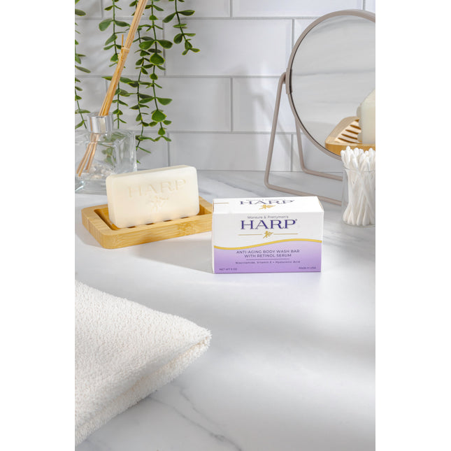 HARP Anti-Aging Body Wash Bar With Retinol Serum + Niacinamide, Vitamin E, Hyaluronic Acid. 100% Syndet Base. Soap/Lye-Free and Fragrance Free
