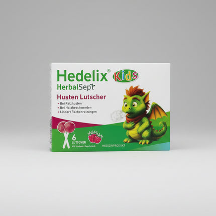 HEDELIX® HerbalSept Kids are child-friendly throat lollipops specially developed for children who are too young to safely use traditional lozenges. The practical lollipop format makes administration easier while helping soothe irritated throats and support moisture in the mouth and pharynx.