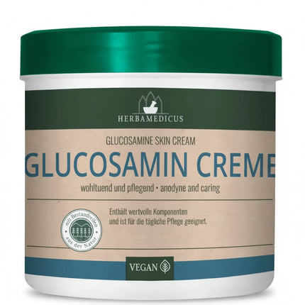 HERBAMEDICUS® Glucosamin Creme is a German herbal massage cream formulated with Glucosamine HCl, Arnica Extract, Olive Oil, Shea Butter, and Camphor to provide soothing care for tired muscles and joints while nourishing the skin. The cream absorbs quickly and is ideal for daily massage of areas exposed to physical activity, stiffness, or overexertion. Its combination of botanical extracts and moisturizing ingredients leaves the skin soft, refreshed, and comfortable.