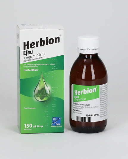 HERBION® Efeu is a herbal cough syrup containing ivy leaf dry extract (Hedera helix). It is intended for productive, mucus-producing coughs, helping loosen mucus and make it easier to cough up. The product is an apothecary-only herbal medicinal product in Germany and is suitable for adults, adolescents, and children from 2 years of age.