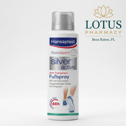 Hansaplast Silver Active Foot Spray is a deodorizing and refreshing foot-care spray designed to help control unpleasant foot odor and moisture throughout the day. The formula contains silver ions and antibacterial ingredients that help reduce odor-causing bacteria while providing a clean, fresh feel.