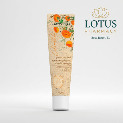 Happy Life Natural Care Cream is a gentle herbal skin-care cream designed for dry, sensitive, irritated, and easily reddened skin. It is available in two separate botanical variants: Calendula and Chamomile.