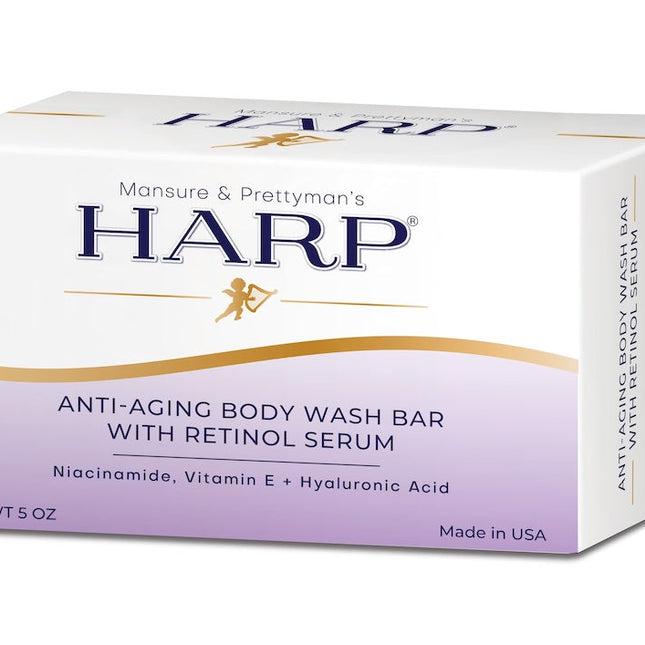HARP Anti-Aging Body Wash Bar With Retinol Serum + Niacinamide, Vitamin E, Hyaluronic Acid. 100% Syndet Base. Soap/Lye-Free and Fragrance Free