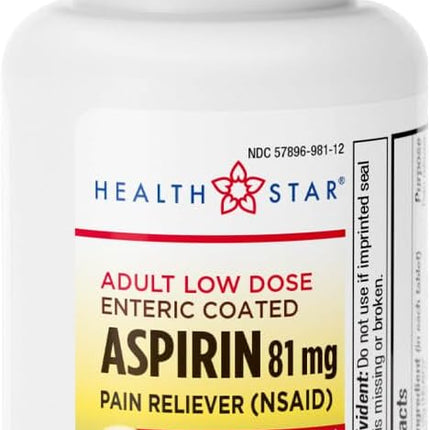 Health Star, Low Dose Aspirin, Aspirin 81 mg, Enteric Coated Aspirin, Aspirin Tablets, Pain Reliever, Fever Reducer, NSAID, Adult Aspirin, Low Strength Aspirin, Minor Pain Relief, Headache Relief, Muscle Pain Relief, Arthritis Pain Relief, Heart Health Support, Daily Aspirin Regimen, First Aid, Family Wellness, Aspirin 120 Tablets, Adult Wellness, Аспирин, Аспирин 81 мг, Низкодозированный Аспирин, Энтеросолюбильный Аспирин, Обезболивающее, Жаропонижающее, НПВС, Боль В Суставах, Головная Боль, Сердечно Сосуд