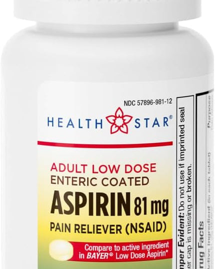 Health Star, Low Dose Aspirin, Aspirin 81 mg, Enteric Coated Aspirin, Aspirin Tablets, Pain Reliever, Fever Reducer, NSAID, Adult Aspirin, Low Strength Aspirin, Minor Pain Relief, Headache Relief, Muscle Pain Relief, Arthritis Pain Relief, Heart Health Support, Daily Aspirin Regimen, First Aid, Family Wellness, Aspirin 120 Tablets, Adult Wellness, Аспирин, Аспирин 81 мг, Низкодозированный Аспирин, Энтеросолюбильный Аспирин, Обезболивающее, Жаропонижающее, НПВС, Боль В Суставах, Головная Боль, Сердечно Сосуд