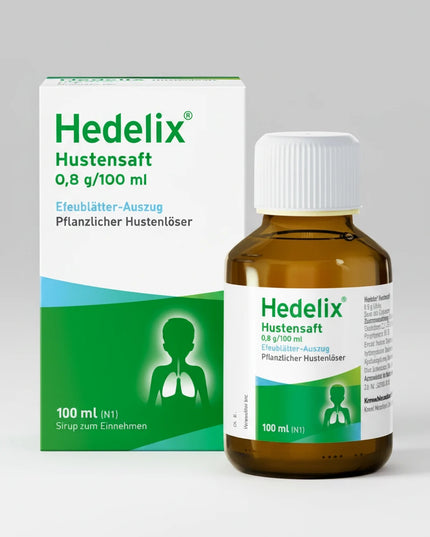 Hedelix Syrup is an herbal cough expectorant solution containing standardized ivy leaf extract (Hedera helix). It is formulated to support respiratory comfort by helping loosen and clear mucus from the airways, making coughs more productive and easing breathing during colds and bronchial irritation.