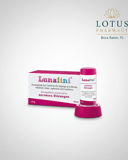 Heel Lunafini Globuli is a German homeopathic combination medicine formulated for restlessness and sleep difficulties, including trouble settling down and falling asleep. It is especially marketed in Germany for restlessness-related sleep disturbances in children and infants, with age-appropriate dosing and medical consultation required for younger children.