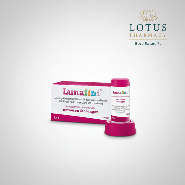Heel Lunafini Globuli is a German homeopathic combination medicine formulated for restlessness and sleep difficulties, including trouble settling down and falling asleep. It is especially marketed in Germany for restlessness-related sleep disturbances in children and infants, with age-appropriate dosing and medical consultation required for younger children.