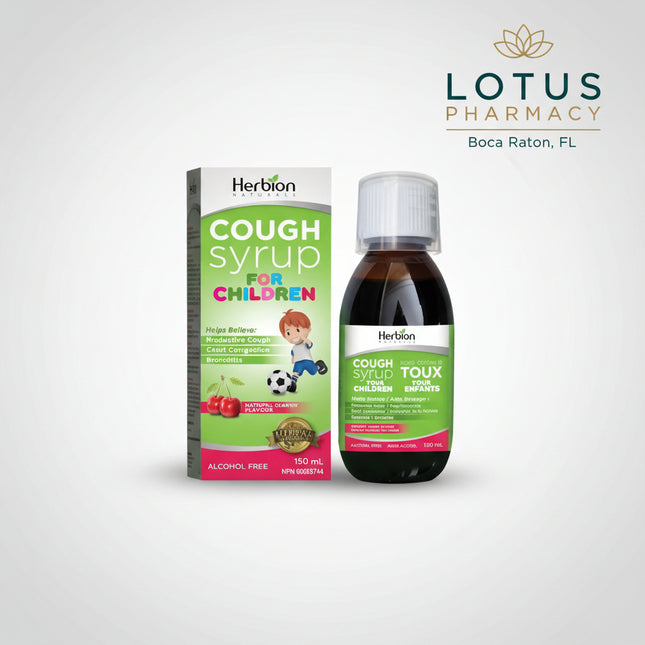 Herbion Naturals Children’s Cough Syrup is an all-natural, plant-based cough and throat comfort syrup formulated with real honey and natural cherry flavor. It is designed to support respiratory comfort and soothing relief for children’s coughs and irritated throats while helping to clear bronchial passages.