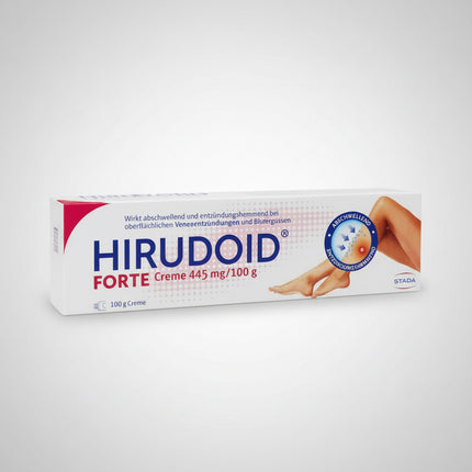 hirudoid forte, hirudoid forte cream, hirudoid cream, hirudoid forte 445 mg, hirudoid 445 mg 100 g, chondroitin polysulfate, chondroitin polysulfate cream, bruise cream, bruising cream, hematoma cream, hematoma treatment, swelling cream, swelling relief, topical anti inflammatory, superficial vein inflammation, vein inflammation cream, phlebitis cream, vein care, leg vein care, contusion cream, blunt injury, trauma cream, german medicine, european medicine, stada hirudoid, hirudoid forte crema, crema hirudo