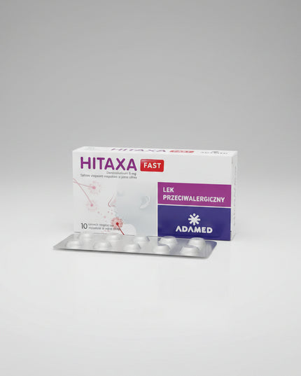 Hitaxa Fast 5 mg contains desloratadine, a second-generation antihistamine used to relieve symptoms associated with seasonal and perennial allergies. Its non-sedating profile helps reduce allergic reactions without causing drowsiness in most users.