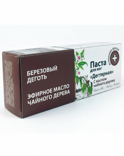 Home Doctor Foot Paste with Birch Tar and Tea Tree Oil is a powerful antiseptic and softening formula designed to care for rough, cracked, and tired feet.
It deeply nourishes the skin, reduces odor-causing bacteria, softens hard calluses, and promotes smoother, healthier-looking heels.