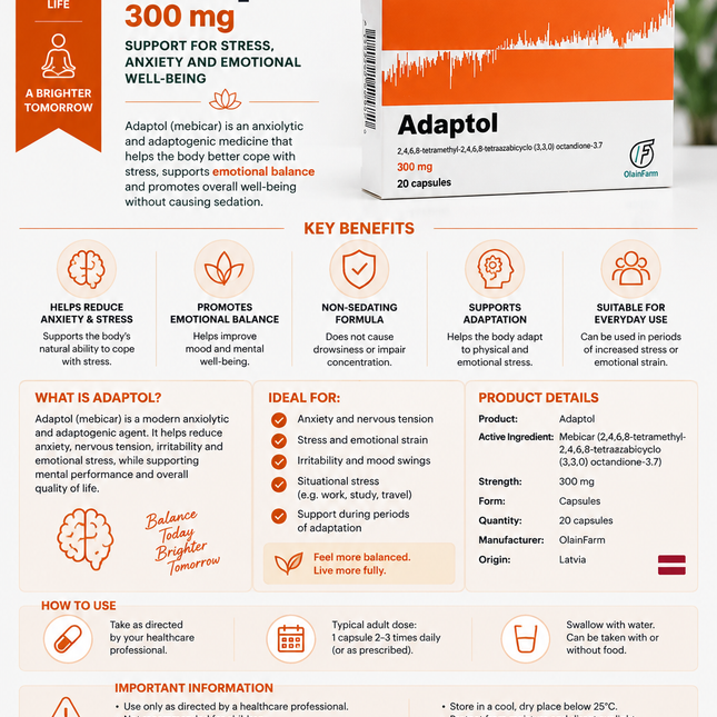 Adaptol Tablets 300-500 mg, 20 ct