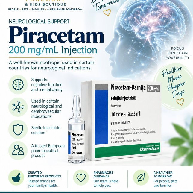 Cognitive & Neurological Support Injection – Piracetam 200 mg/mL – 5 mL × 10 Ampoules