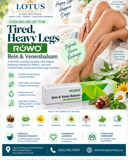 Cooling Leg & Vein Balm for Heavy, Tired & Swollen Legs – RÖWO Bein & Venenbalsam – 100 mL