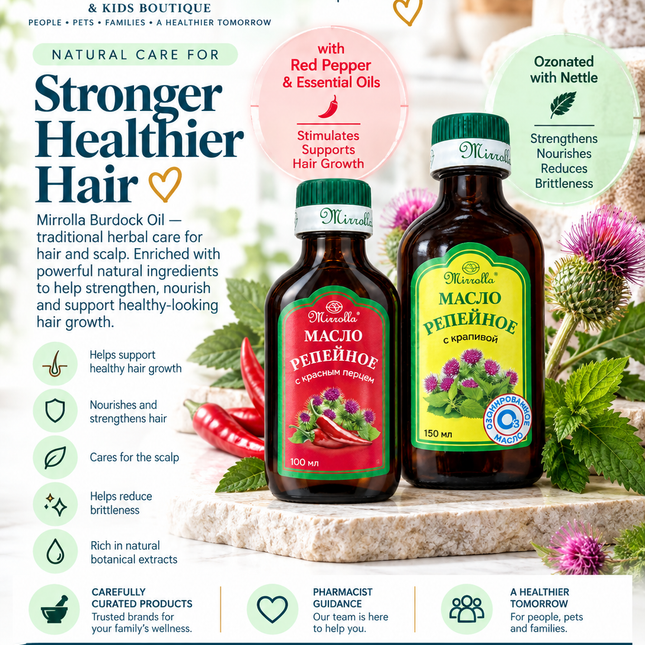 Hair Growth & Scalp Care Burdock Oil – Mirrolla – 100 mL Red Pepper / 150 mL Nettle