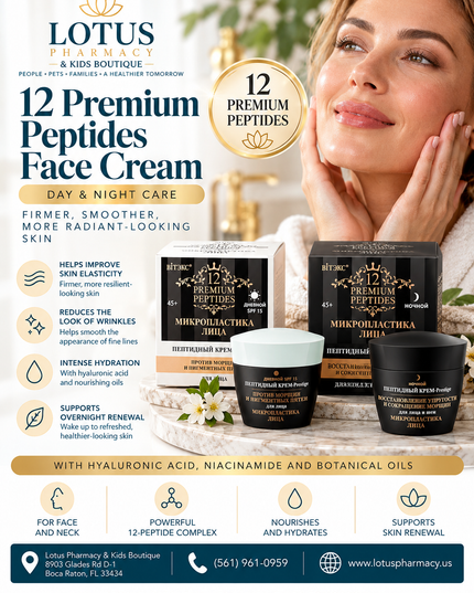 12 Premium Peptides Microplastic Face Lift Day-Night Cream – Face & Neck | Firmness Restoration & Wrinkle Reduction – 45 mL
