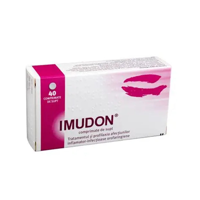 IMUDON medication box with pink and white design on a white background