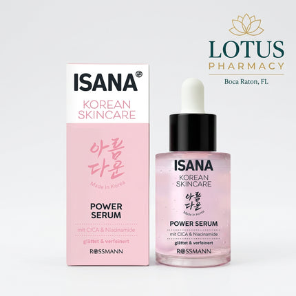 ISANA Korean Skincare Power Serum is a lightweight facial serum designed to support hydration, smoothness, and a fresh, well-cared-for complexion. It fits into a Korean-inspired skincare routine as a concentrated treatment step between toner and moisturizer.