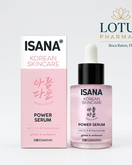 ISANA Korean Skincare Power Serum is a lightweight facial serum designed to support hydration, smoothness, and a fresh, well-cared-for complexion. It fits into a Korean-inspired skincare routine as a concentrated treatment step between toner and moisturizer.