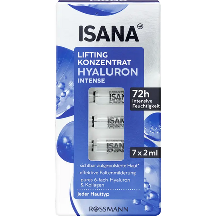 ISANA skincare product packaging with blue and white design