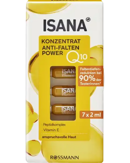 ISANA skincare concentrate packaging with yellow and white design