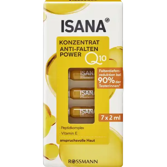 ISANA skincare concentrate packaging with yellow and white design