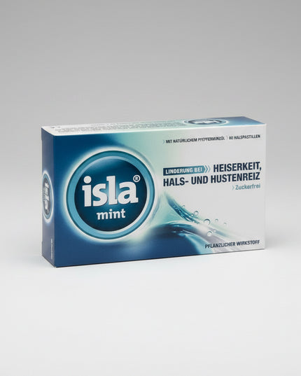 Isla Mint Throat Lozenges are herbal pastilles formulated with Icelandic moss extract and natural peppermint oil to gently soothe dry, irritated, or sore throats. As the lozenge dissolves, a mucilaginous layer coats the oral and throat mucous membranes, helping reduce irritation, hoarseness, and discomfort from dry air, voice strain, or mild throat irritation.
