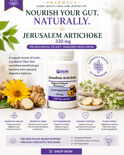 Jerusalem Artichoke (Helianthus tuberosus) 320 mg – 100 Vegetarian Capsules | Natural Prebiotic Inulin & Digestive Support