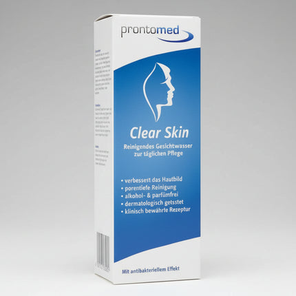 Keep your skin clean, fresh, and balanced with PRONTOMED® Clear-Skin Cleansing Facial Toner. Designed for daily facial care, this alcohol-free and fragrance-free toner removes dirt, excess oil, and bacteria while providing a deep pore-cleansing effect. Its clinically proven antibacterial formula helps improve the appearance of blemish-prone skin without drying or irritating sensitive skin.
