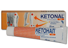 Ketonal tube packaging with images of a person and text on a white background