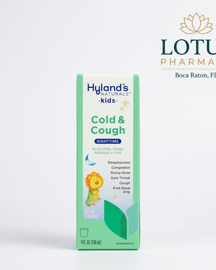 Hyland’s Kids Cold & Cough Nighttime is a homeopathic nighttime liquid formulated for children experiencing cough, runny nose, post-nasal drip, sneezing, sore throat, nasal or chest congestion, and occasional sleeplessness associated with a cold.

The formula is designed for nighttime use and is suitable for children 2 years and older. It contains no alcohol, sugar, parabens, or synthetic dyes.