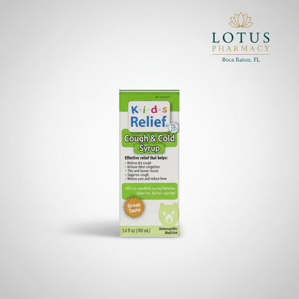 Kids Relief Cough &amp; Cold Syrup is a homeopathic medicine formulated to help temporarily relieve common cold symptoms in children ages 0–12 years. This gentle, non-drowsy formula is designed to help ease cough, nasal congestion, runny nose, sneezing, and throat irritation associated with colds. It is free from sugar, alcohol, artificial dyes, and artificial flavors, making it suitable for young children.