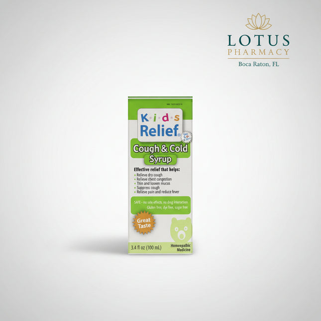 Kids Relief Cough &amp; Cold Syrup is a homeopathic medicine formulated to help temporarily relieve common cold symptoms in children ages 0–12 years. This gentle, non-drowsy formula is designed to help ease cough, nasal congestion, runny nose, sneezing, and throat irritation associated with colds. It is free from sugar, alcohol, artificial dyes, and artificial flavors, making it suitable for young children.