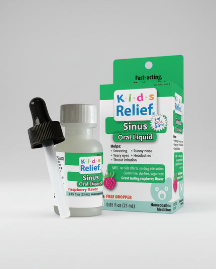Kids Relief® Sinus Oral Liquid is a homeopathic medicine specially formulated for children experiencing common sinus and upper respiratory discomfort. This raspberry-flavored liquid contains a blend of homeopathic ingredients traditionally used to relieve symptoms such as:

Sneezing
Runny nose
Nasal congestion
Itchy eyes and throat
Watery eyes
Mild headache associated with sinus discomfort