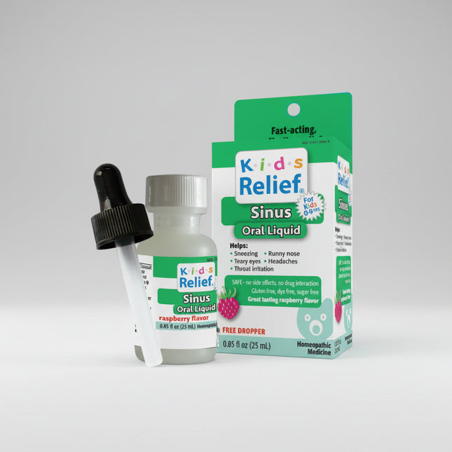 Kids Relief® Sinus Oral Liquid is a homeopathic medicine specially formulated for children experiencing common sinus and upper respiratory discomfort. This raspberry-flavored liquid contains a blend of homeopathic ingredients traditionally used to relieve symptoms such as:

Sneezing
Runny nose
Nasal congestion
Itchy eyes and throat
Watery eyes
Mild headache associated with sinus discomfort