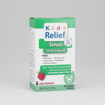 Kids Relief® Sinus Oral Liquid is a homeopathic medicine specially formulated for children experiencing common sinus and upper respiratory discomfort. This raspberry-flavored liquid contains a blend of homeopathic ingredients traditionally used to relieve symptoms such as:

Sneezing
Runny nose
Nasal congestion
Itchy eyes and throat
Watery eyes
Mild headache associated with sinus discomfort
