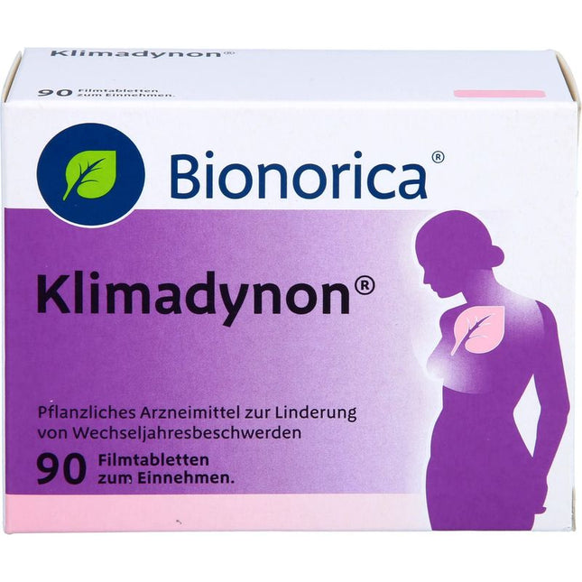Bionorica Klimadynon packaging with a purple and white design.