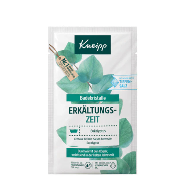 Kneipp® Eucalyptus Cold Season Bath Crystals are mineral-rich bath salts formulated with natural eucalyptus essential oil to provide a warming and refreshing bath experience during the cold season. Made with pure thermal spring salt sourced from the ancient Luisenhall Saltworks in Germany, these bath crystals dissolve completely in warm water, releasing the invigorating aroma of eucalyptus to help refresh the senses while leaving the skin feeling soft and smooth. The vegan formula is free from paraffin, sil