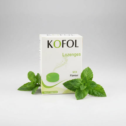 Kofol® Lozenges are herbal throat lozenges formulated to help soothe irritated throat tissues and provide comfort during sore throat, hoarseness, and cough-related discomfort. The herbal blend helps moisturize the throat, reduce scratchiness, and provide a pleasant cooling sensation.