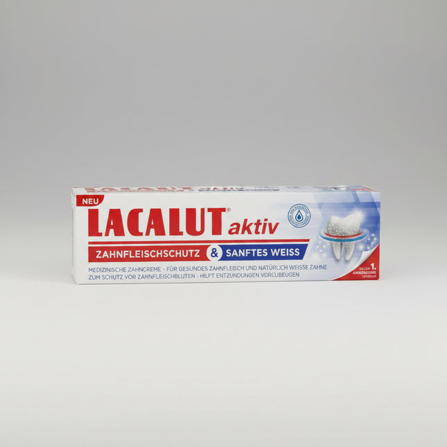 LACALUT® Active is a&nbsp;therapeutic toothpaste formulated to support gum health and enamel strength. It is designed for daily oral care in individuals prone to gum bleeding, inflammation, and plaque buildup. The formula combines fluoride with targeted active agents to help strengthen teeth while improving gum condition.