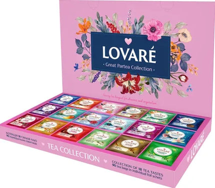 LOVARE Black Green Tea Assorted Gift Box – 18 Flavors, 90 Tea Bags