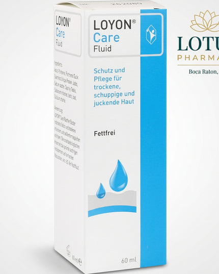 LOYON Care Fluid is a gentle moisturizing skin-care fluid formulated for dry, sensitive, and irritated skin. Unlike the original LOYON scale-removal solution, the Care Fluid formula is water-based and focuses on hydration, soothing care, and support of the skin’s natural moisture balance.