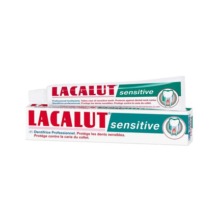 Lacalut sensitive toothpaste tube on a white background