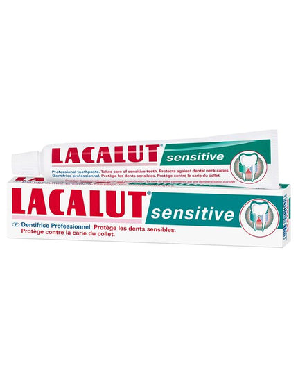 Lacalut sensitive toothpaste tube on a white background