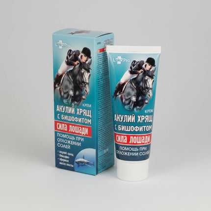 LekoPro Horse Power Cream with Shark Cartilage &amp; Bischofite is a topical body-care cream formulated for joints and the musculoskeletal system. It combines chondroitin sulfate from shark cartilage with bischofite, a naturally occurring mineral rich in magnesium salts.

The manufacturer recommends the cream as a cosmetic adjunct for areas exposed to increased physical stress and for joint care associated with mineral/salt deposits. The formula is designed for massage into targeted areas such as the knees,
