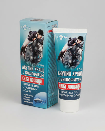 LekoPro Horse Power Cream with Shark Cartilage &amp; Bischofite is a topical body-care cream formulated for joints and the musculoskeletal system. It combines chondroitin sulfate from shark cartilage with bischofite, a naturally occurring mineral rich in magnesium salts.

The manufacturer recommends the cream as a cosmetic adjunct for areas exposed to increased physical stress and for joint care associated with mineral/salt deposits. The formula is designed for massage into targeted areas such as the knees,