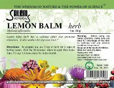 Lemon Balm herb label with colorful flowers and text on a green background