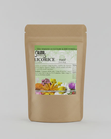 Licorice root is a classic European and traditional herbal remedy known for its soothing, anti-inflammatory, and immune-supporting properties. It is commonly used to support respiratory health, soothe coughs and sore throats, and protect the stomach lining. Licorice root also helps support adrenal function and overall vitality.