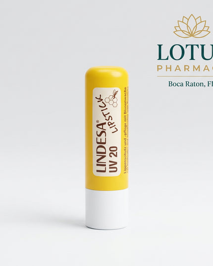 Lindesa UV 20 Lipstick is a German protective lip balm formulated for dry, sensitive, and moisture-prone lips. It combines natural beeswax, shea butter, coconut-derived emollients, vitamin E, and broad-spectrum UV filters to help keep lips soft while protecting them from sun exposure and environmental dryness.